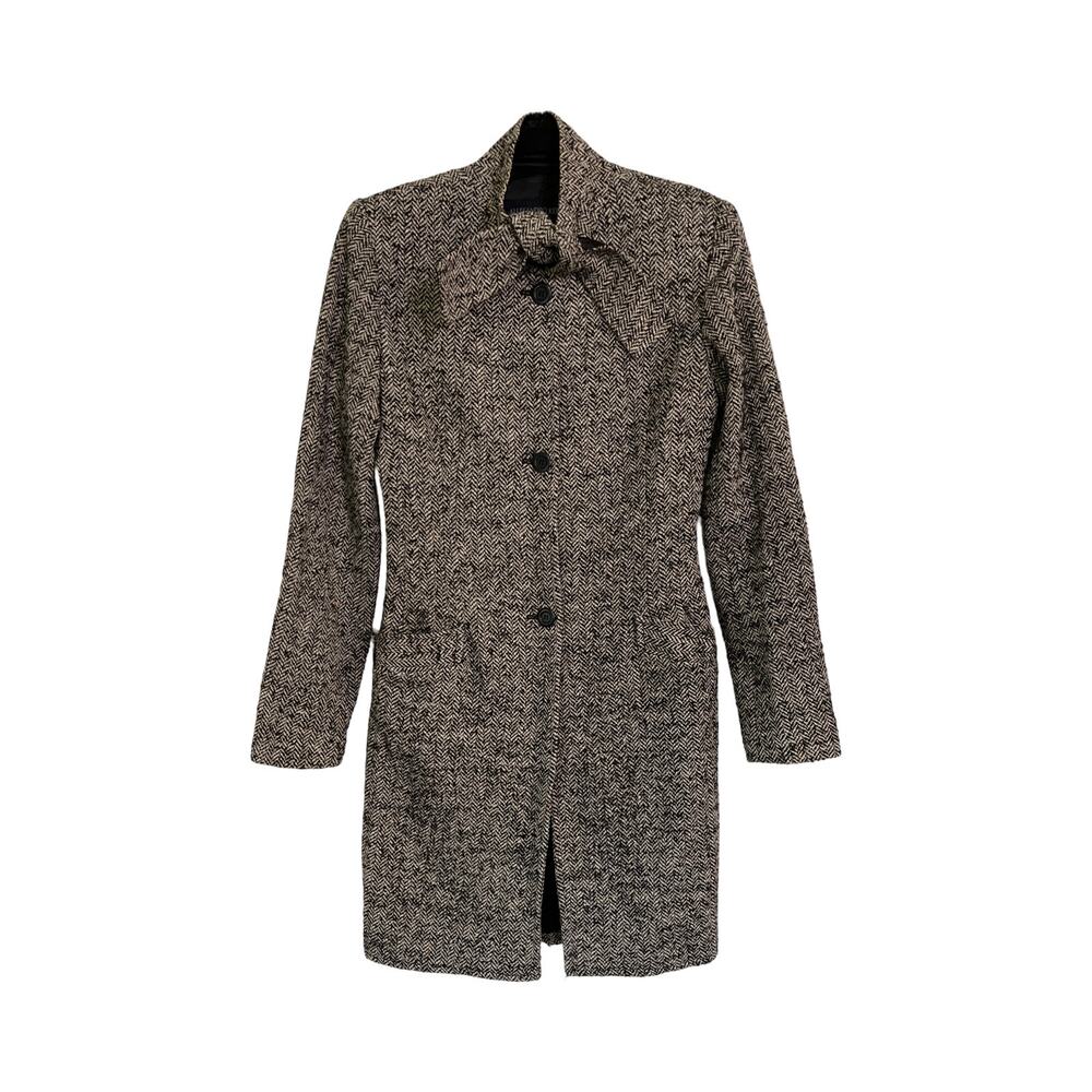 Alessandro Keil Herringbone Tailored Long Coat Mohair Wool Blend USA Size S